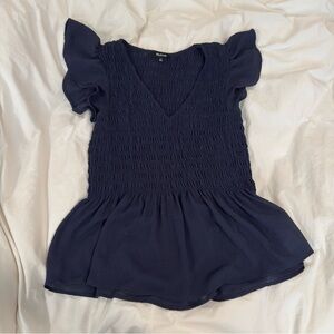 Madewell | Navy Smocked Flutter Sleeve Top